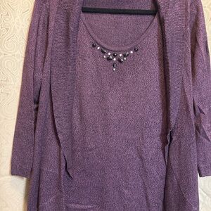 Sag Harbor Purple Cardigan with Embellishments